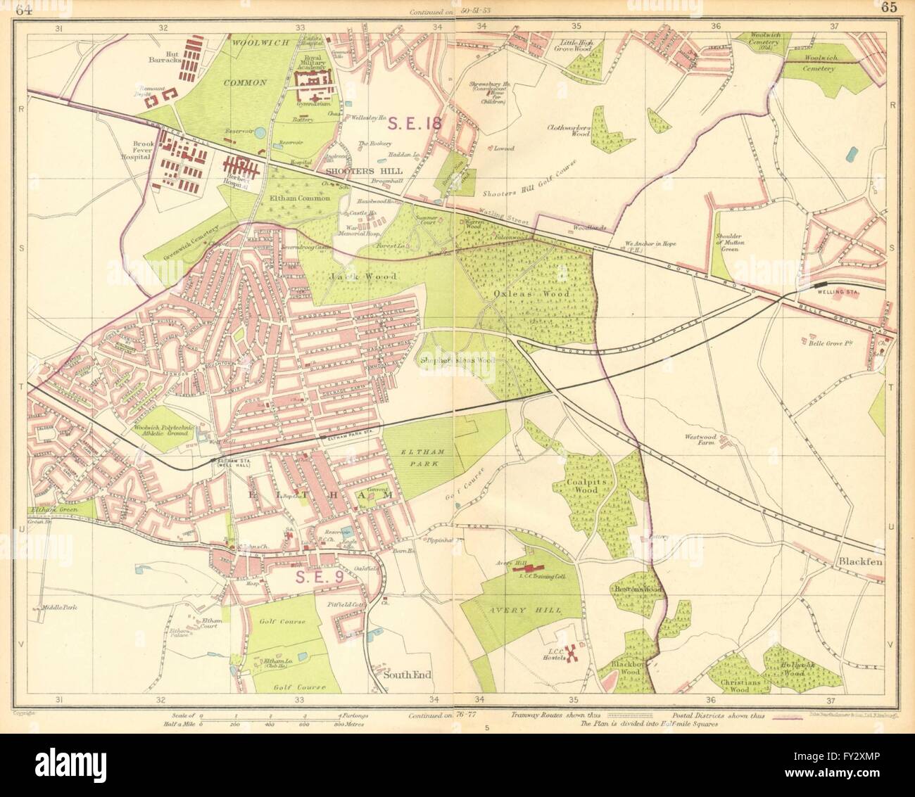 Londres SE : Beauraing Shooters Hill South End Welling Blackfen Avery Hill, 1930 map Banque D'Images