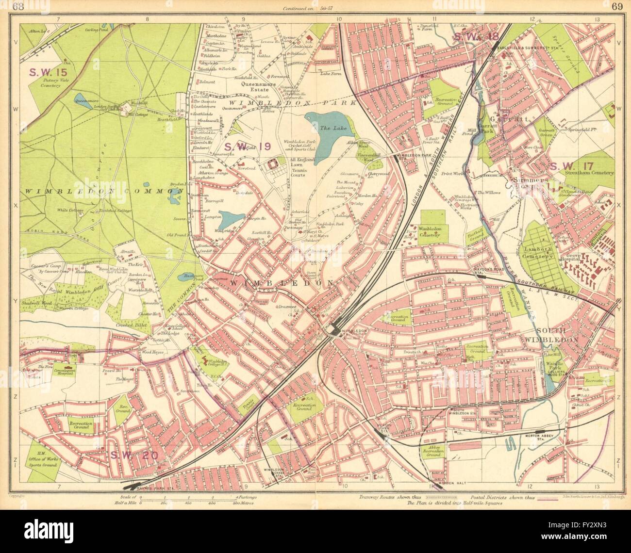 Londres SW : Wimbledon Summerstown Wandsworth Southfields, Merton, 1930 Ancien site Banque D'Images