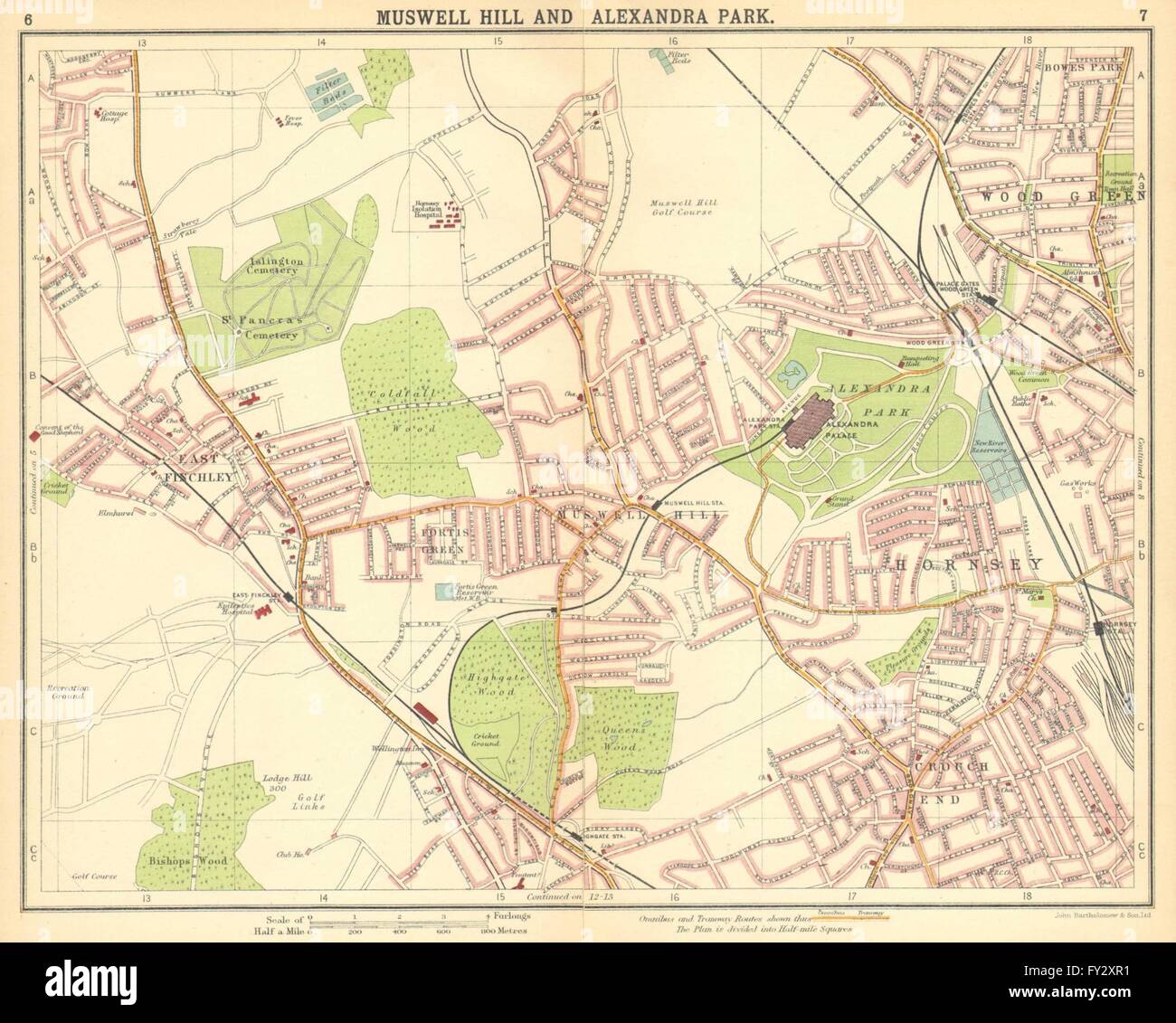 LONDON N : Alexandra Muswell Hill Park Wood Green Finchley Crouch End, 1921 map Banque D'Images