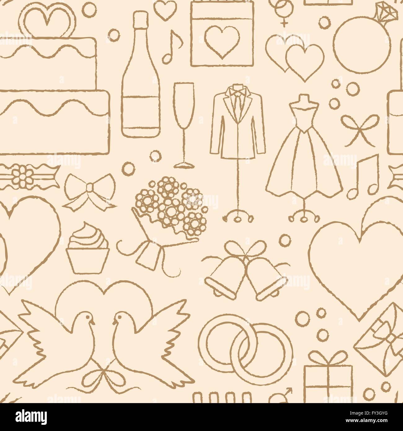 Mariage beige et or vecteur connexe de fond transparent avec des éléments dessinés à la main, Illustration de Vecteur