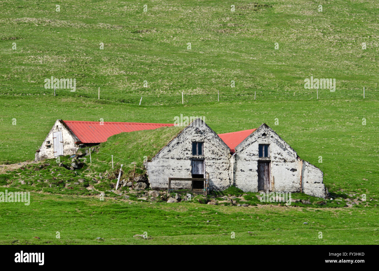 Ancienne ferme traditionnelle, près de Vik, Islande Banque D'Images