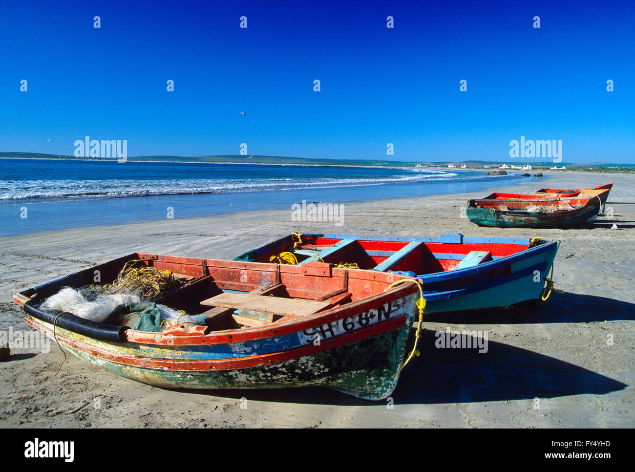 Bateaux de pêche en bois on Beach, Cape Town, Afrique du Sud, de la péninsule du Cap Banque D'Images