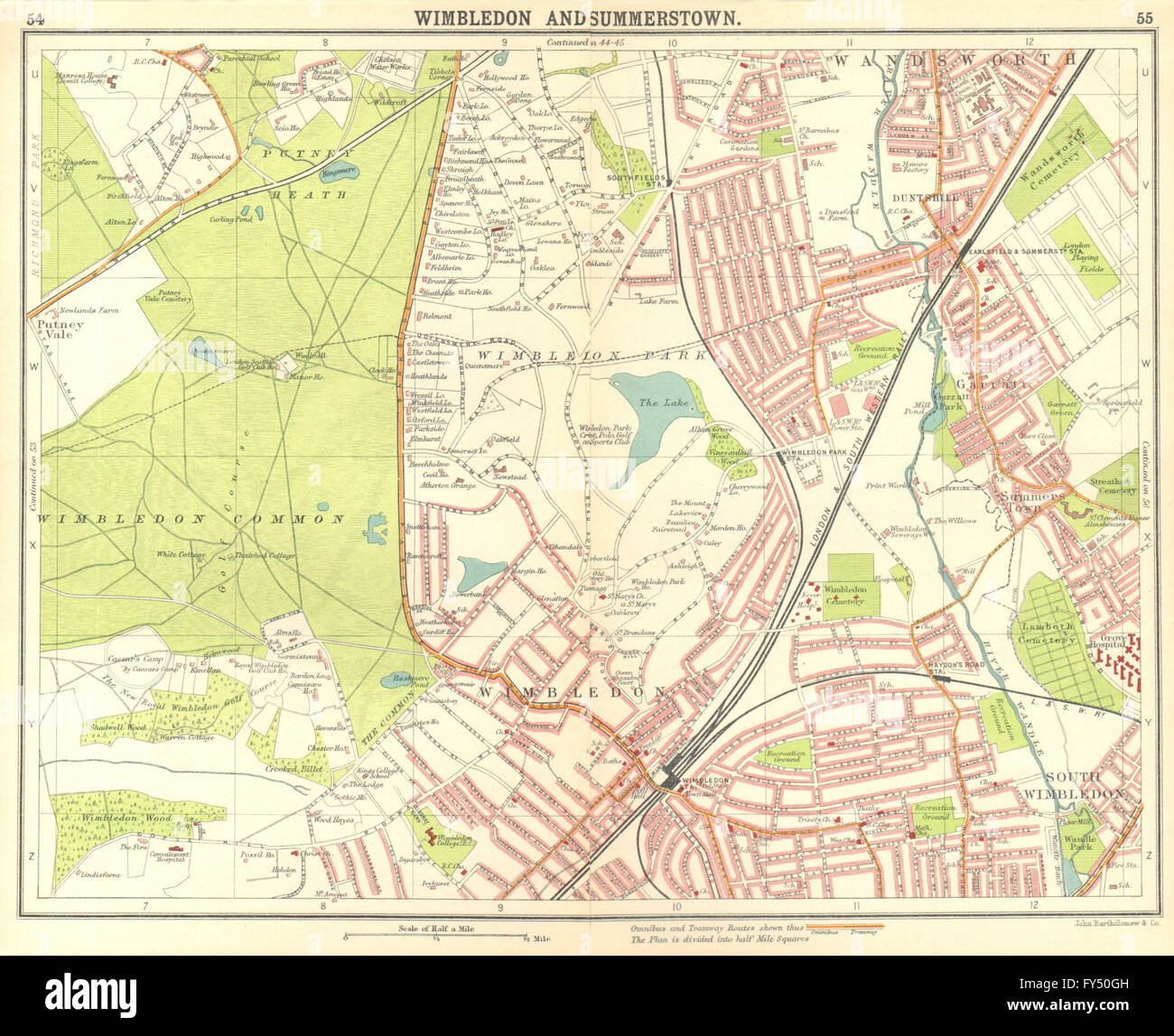 Londres SW : Wimbledon Summerstown Wandsworth Southfields, Merton, 1917 Ancien site Banque D'Images