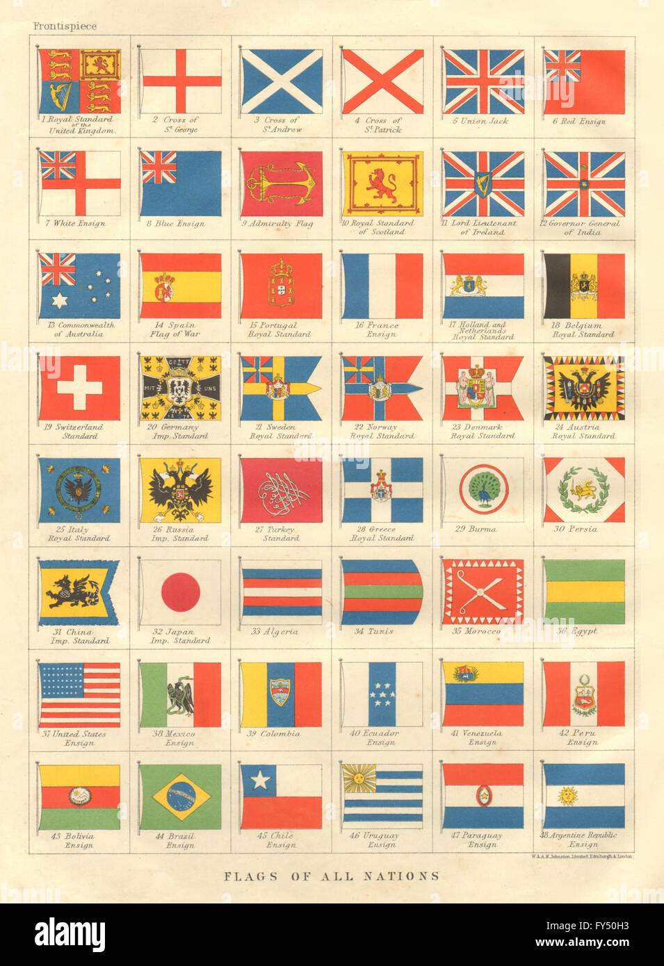 Drapeaux nationaux. Enseignes, Royal et impérial de normes. JOHNSTON, 1906 Ancien site Banque D'Images
