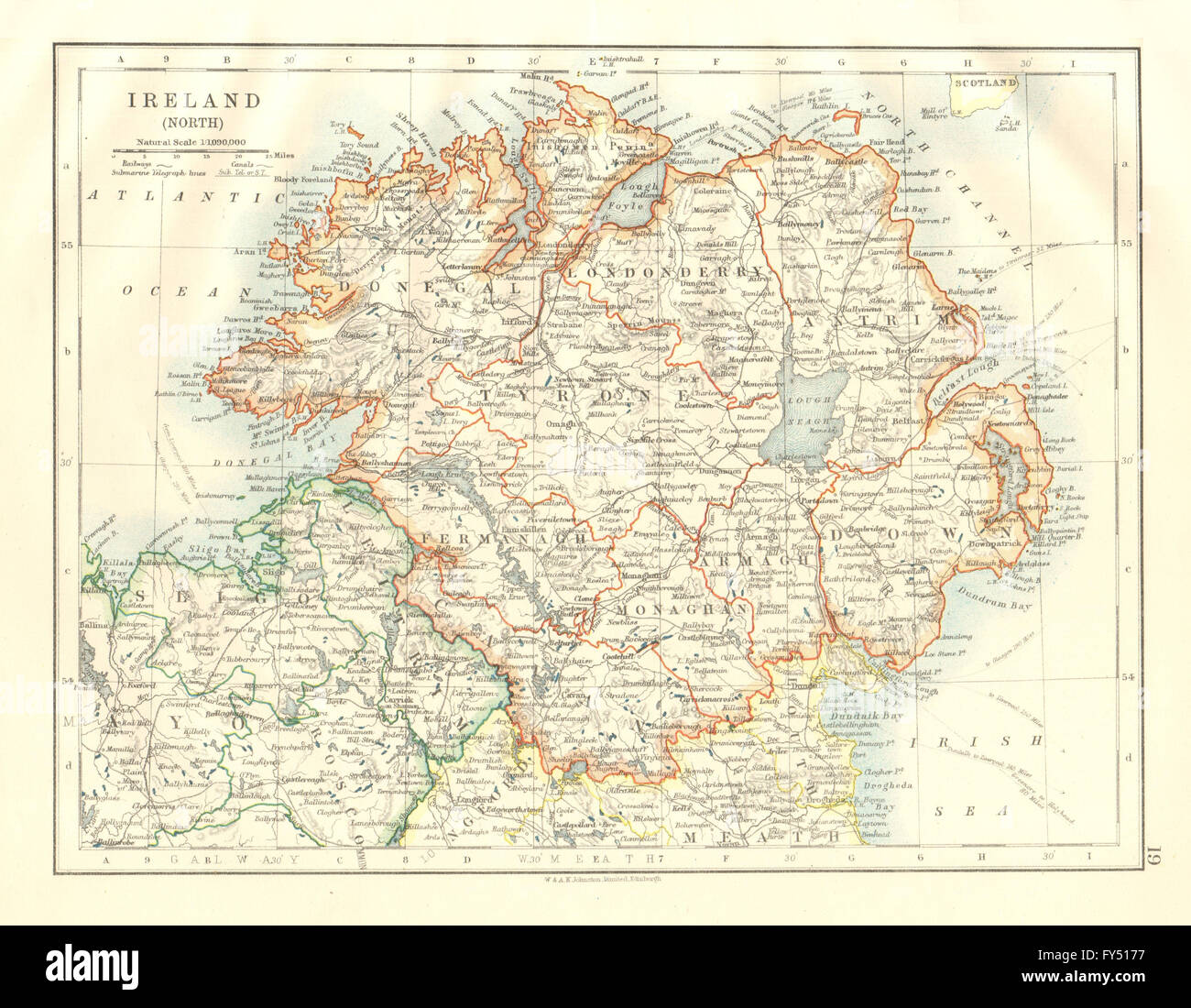 L'Ulster. Le bas d'Antrim Armagh Cavan Tyrone &c. L'Irlande du Nord. JOHNSTON, 1920 map Banque D'Images