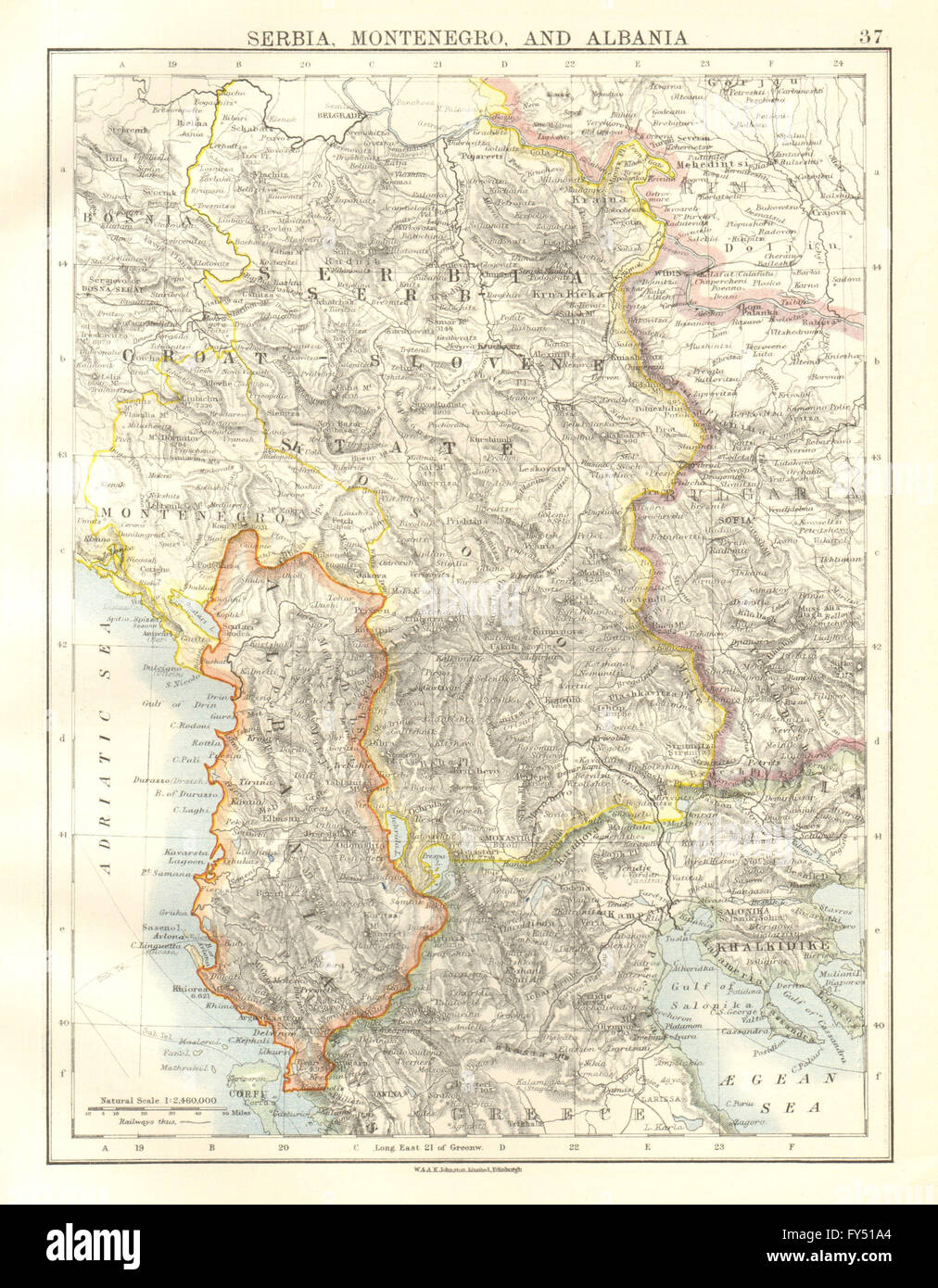 L'Albanie et serbo-croate-slovène plus tard l'état de la Yougoslavie. Bosnie Serbie &c, 1920 map Banque D'Images