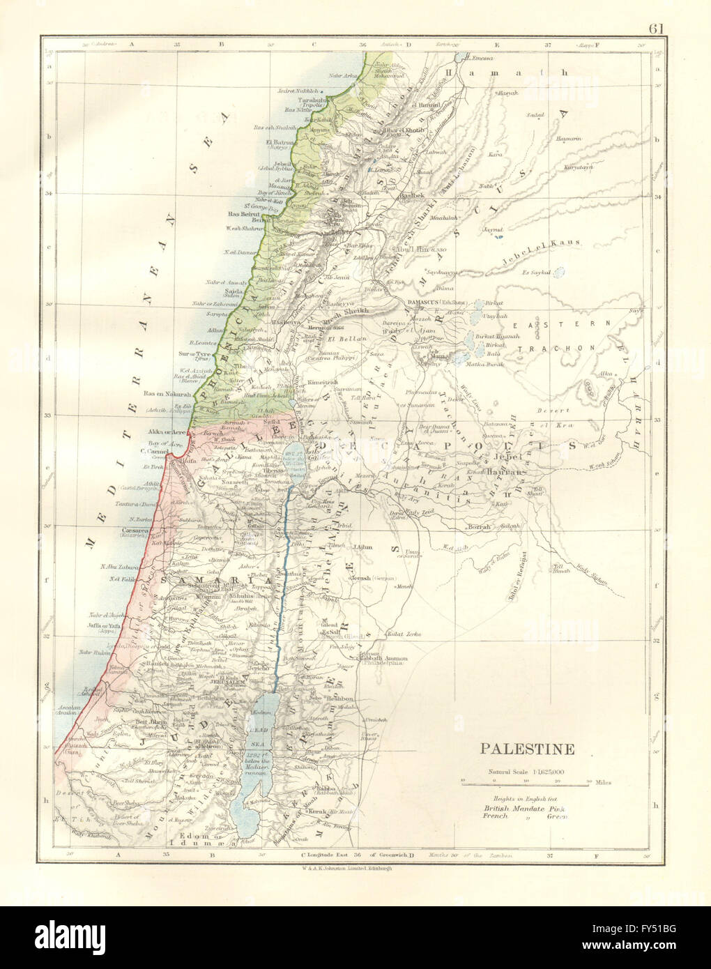 La PALESTINE. Beyrouth. La Judée Samarie Galilée Perea Phénicie. JOHNSTON, 1920 map Banque D'Images