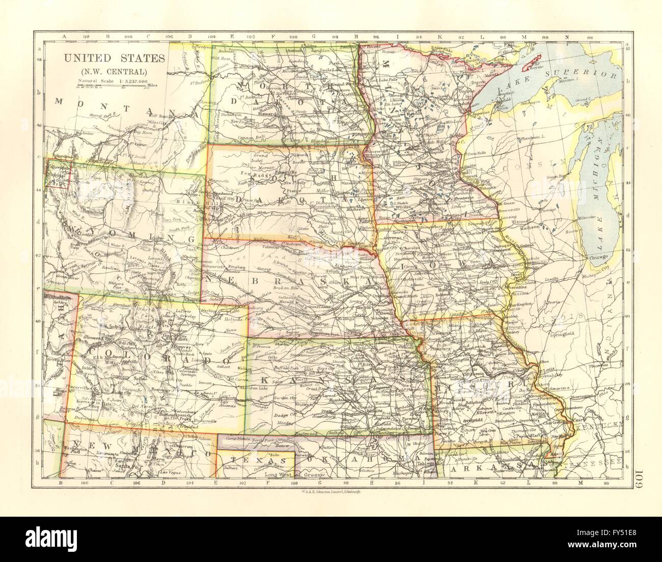 Les états des plaines aux États-Unis. Minnesota Iowa Kansas NE ND Colorado SD. JOHNSTON, 1920 map Banque D'Images