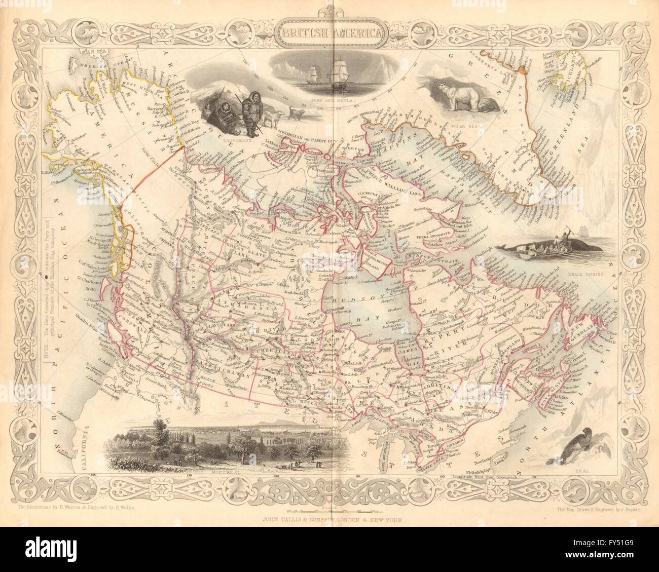 L'Amérique britannique. Montre de la Baie d'Hudson forts.Canada/TALLIS RAPKIN, 1849 map Banque D'Images