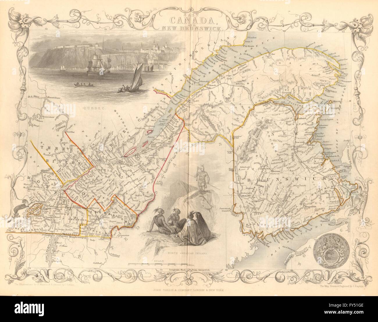 'L'EST LE CANADA ET LE Nouveau-brunswick". Le Québec. Vue de la ville de Québec. TALLIS/RAPKIN, 1849 map Banque D'Images
