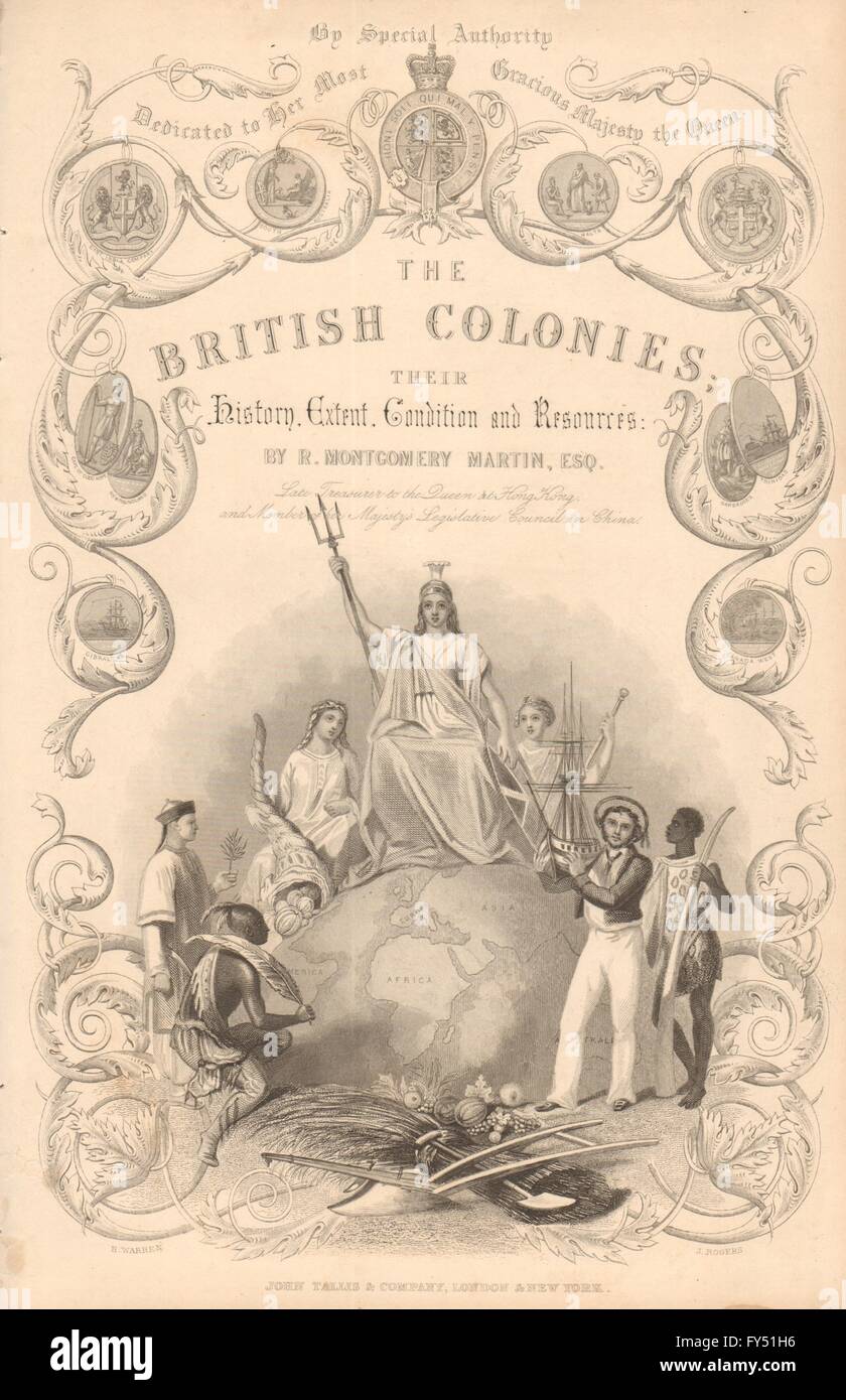 'COLONIES BRITANNIQUES' page de titre. TALLIS. Dans quelle mesure les ressources, l'état de l'histoire 1849 Banque D'Images