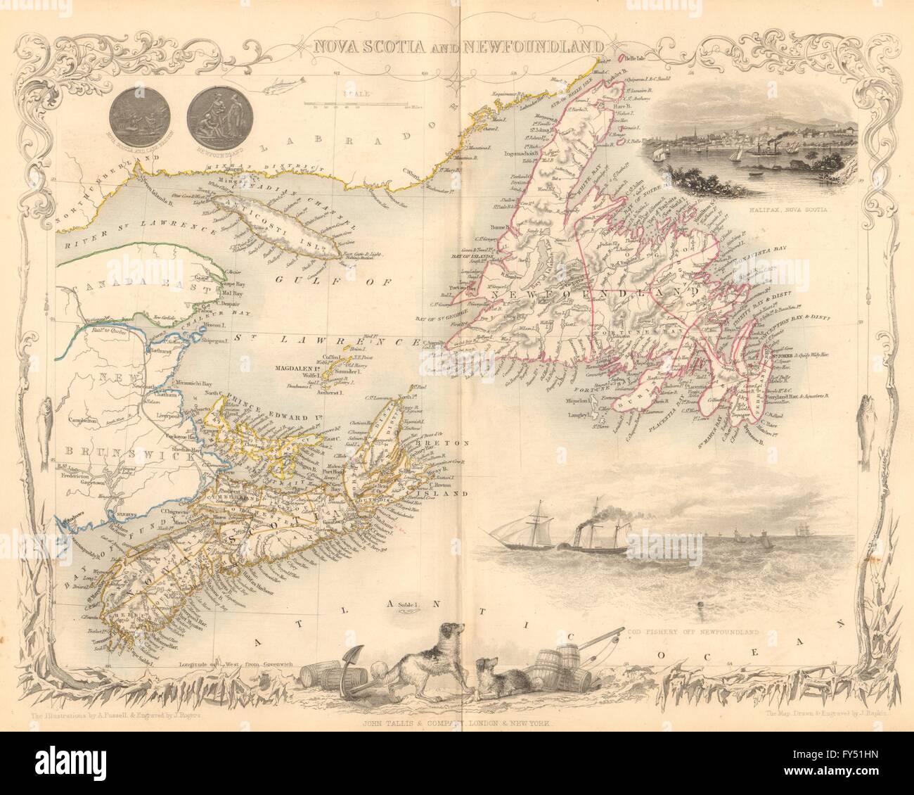 La Nouvelle-Écosse et Terre-Neuve. Vue d'Halifax. Le Canada. L'Î. TALLIS/RAPKIN, 1849 map Banque D'Images