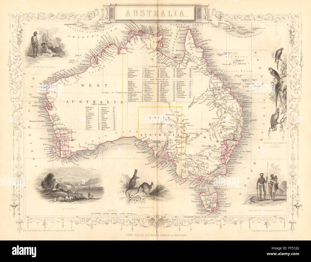 L'AUSTRALIE.Sydney view.Pre-Queensland (est 1859).Counties.TALLIS/RAPKIN, 1849 map Banque D'Images