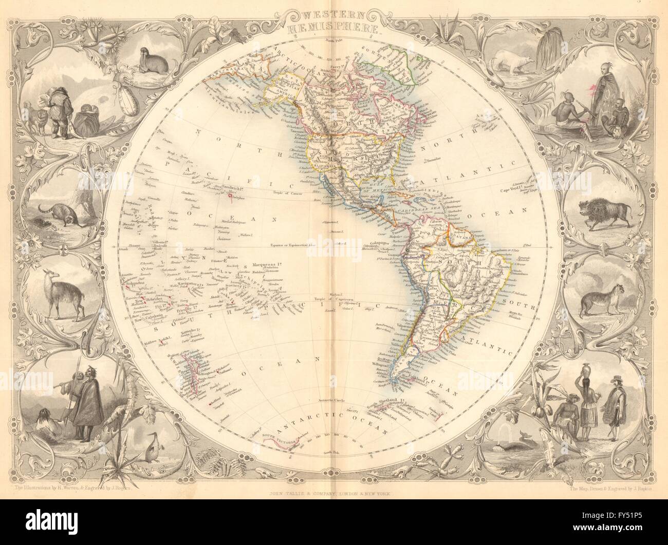 L'HÉMISPHÈRE OUEST. Montre l'Amérique russe, Gran Colombia.TALLIS/RAPKIN, 1849 map Banque D'Images