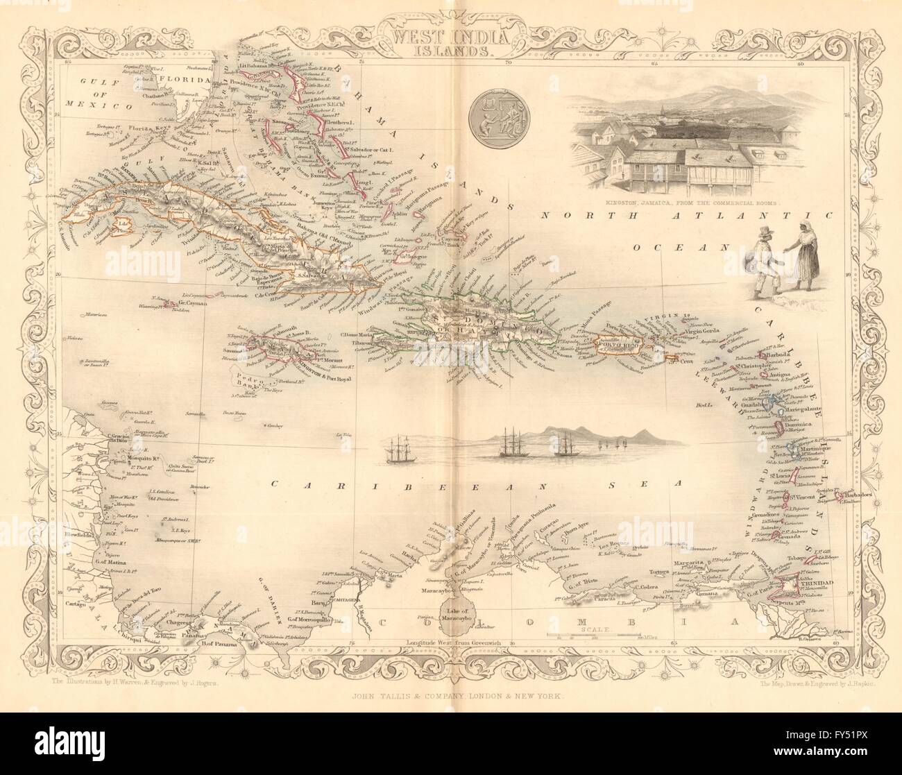 'À l'ouest des îles de l'Inde. Caraïbes Antilles Françaises Antilles néerlandaises Bahamas. TALLIS/RAPKIN, 1849 map Banque D'Images