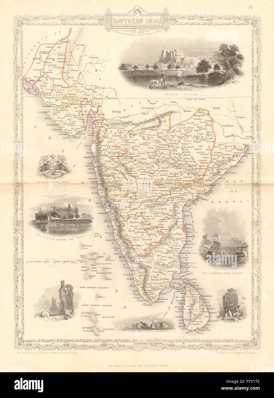 Le sud de l'Inde. Fort Amber, Jaipur et Gol Gumbaz, Lic.TALLIS/RAPKIN, 1849 map Banque D'Images