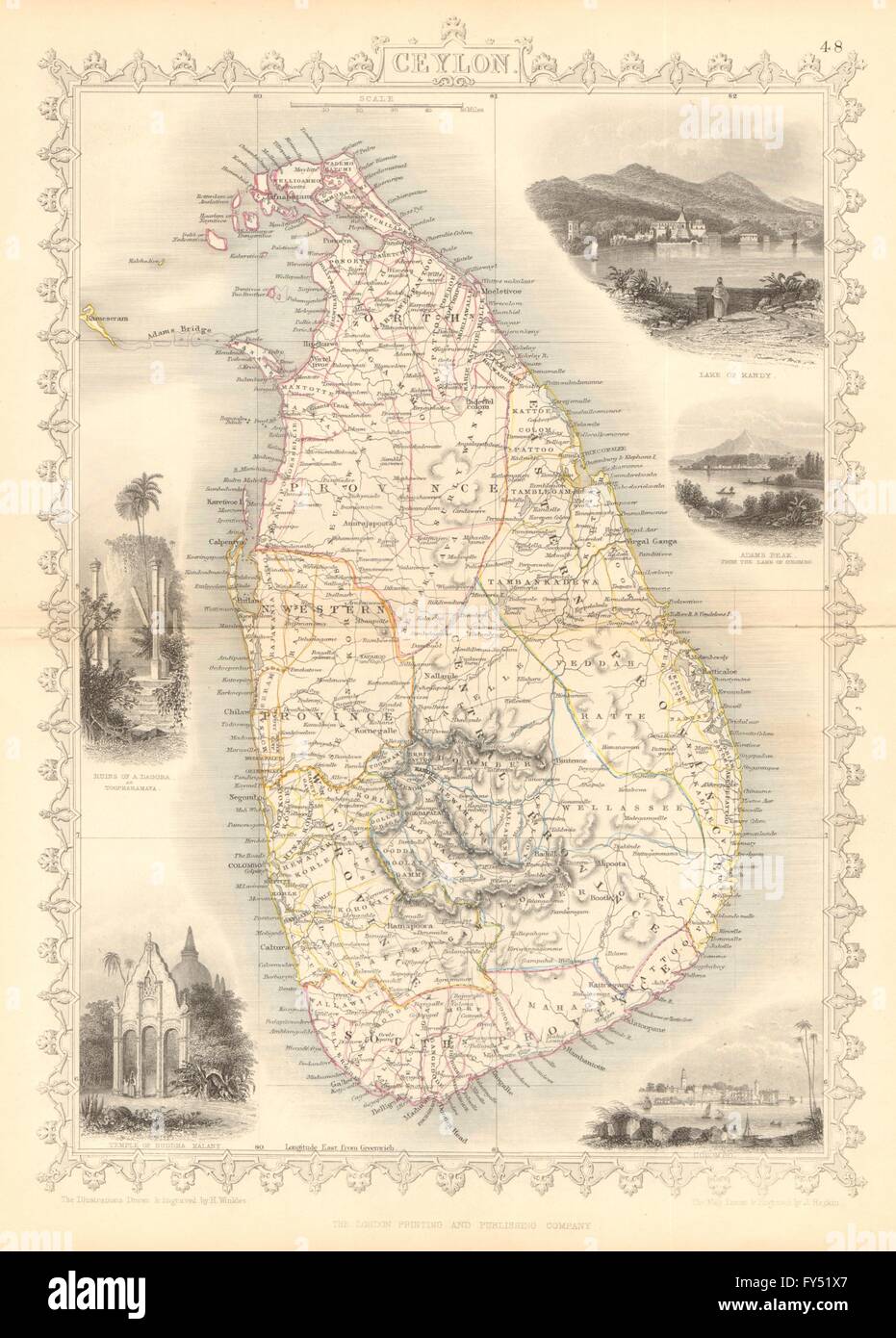 Ceylan. dans les provinces. Kandy et Colombo. Le Sri Lanka. TALLIS/RAPKIN, 1849 map Banque D'Images