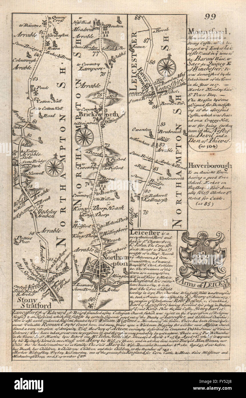 Stratford-Northampton Brixworth-Market-pierreux Harborough OWEN/BOWEN road map 1753 Banque D'Images