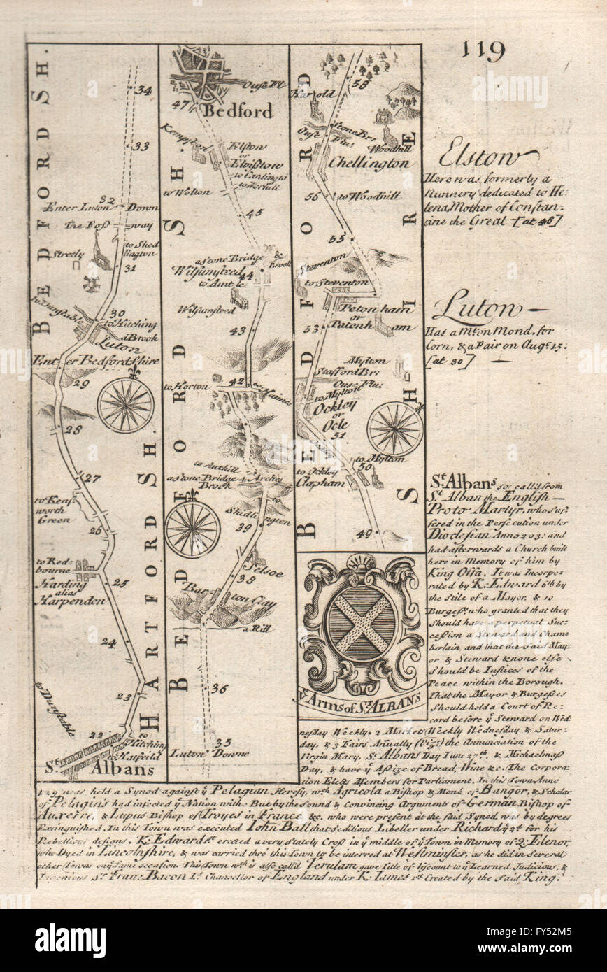 Albans-Harpenden Luton-Bedford-St-Oakley-Chellington/OWEN BOWEN road map 1753 Banque D'Images
