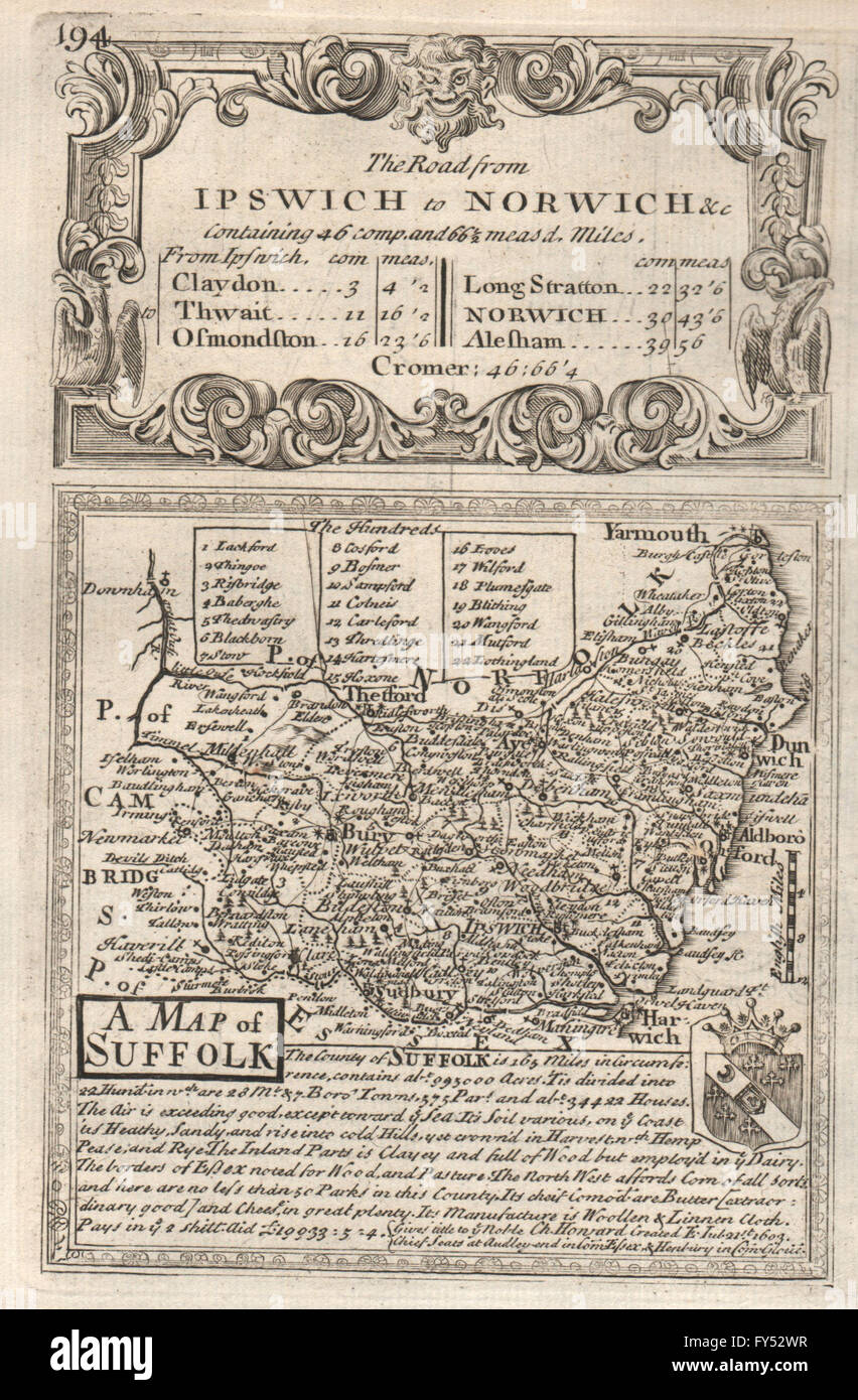 'Une carte de Suffolk'. Carte du comté de J. OWEN & E. Bowen, 1753 Banque D'Images