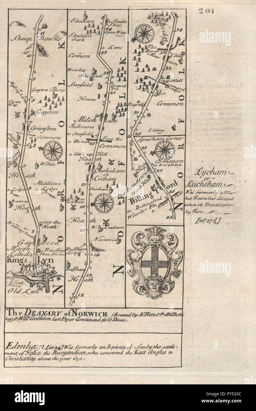 L'Lynn-Gaywood Gayton-Mileham-King-Billingford route par Owen & BOWEN 1753 Banque D'Images