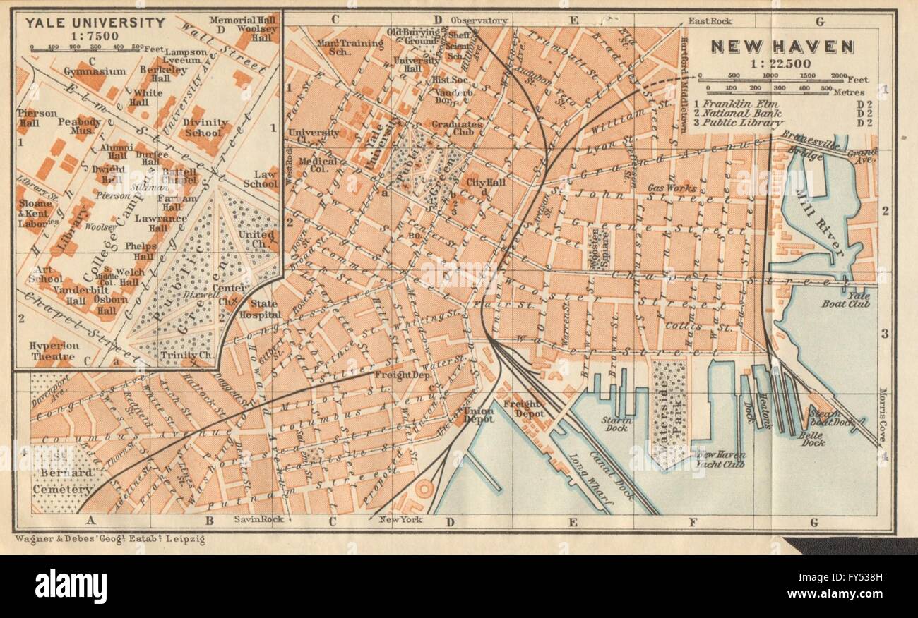 NEW HAVEN ville antique city plan. Encadré L'université de Yale. New York, 1904 La carte Banque D'Images