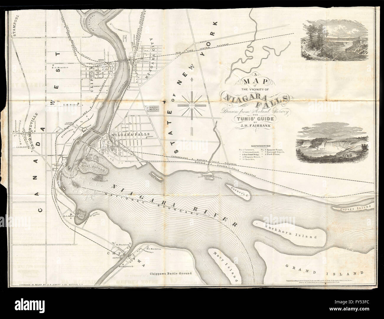 "La proximité des chutes du Niagara". Plan de la ville de Tunis' Guide. FAIRBANK, 1869 map Banque D'Images