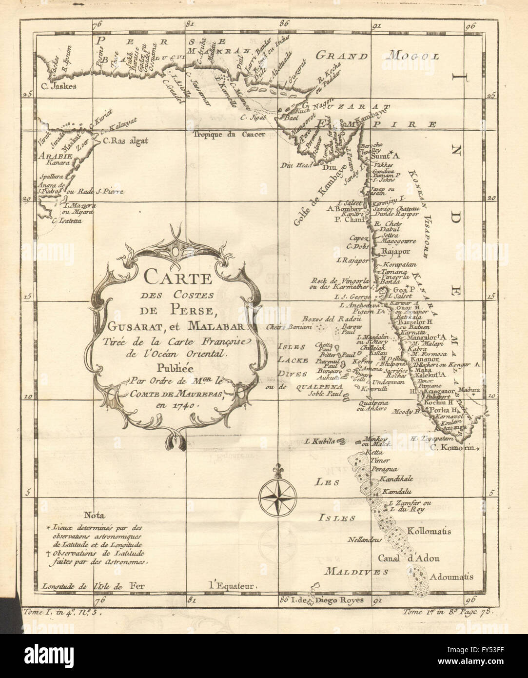 'Costes de Perse, Gusarat, et Malabar'. De l'Océan indien. Le Pakistan. BELLIN, 1758 map Banque D'Images