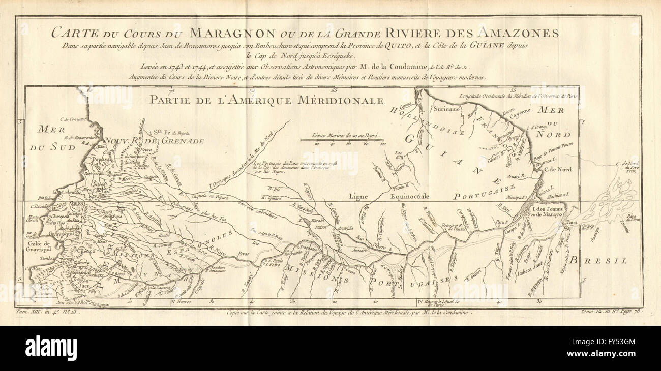 'Cours du Maragnon ou de la Grande rivière des Amazones' rivière. BELLIN, 1758 map Banque D'Images