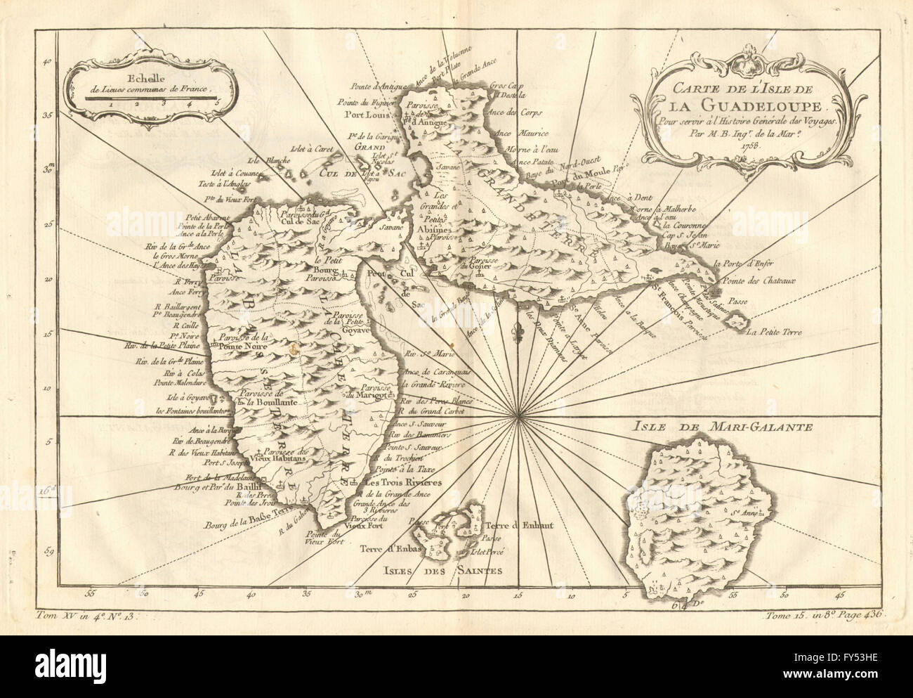 Ile De La Guadeloupe Marie Galante Iles Des Saintes Bellin 1758 Map Photo Stock Alamy