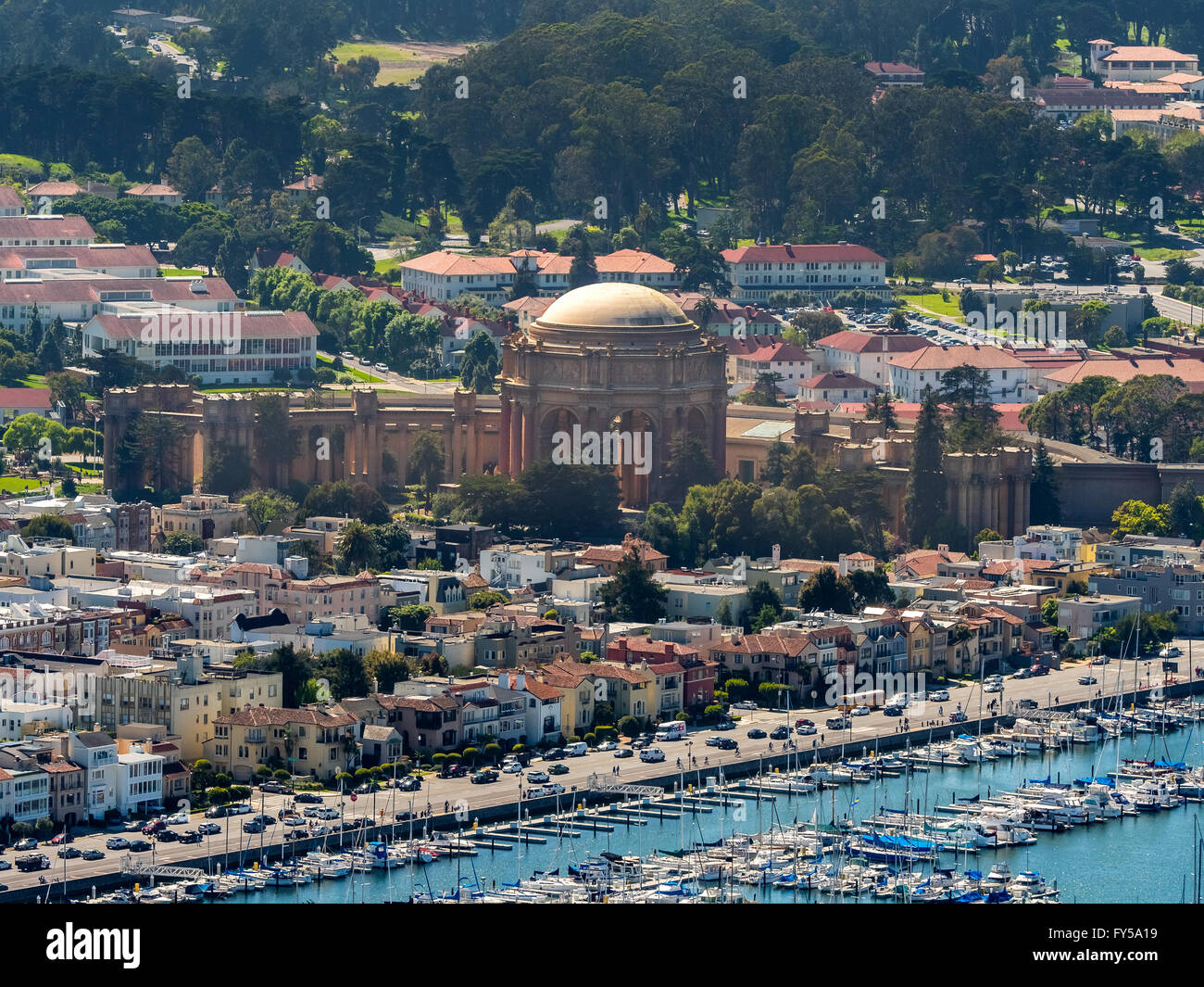 Vue aérienne, Palais des Beaux Arts, Presidio, theatre, San Francisco, San Francisco, Californie, USA Banque D'Images