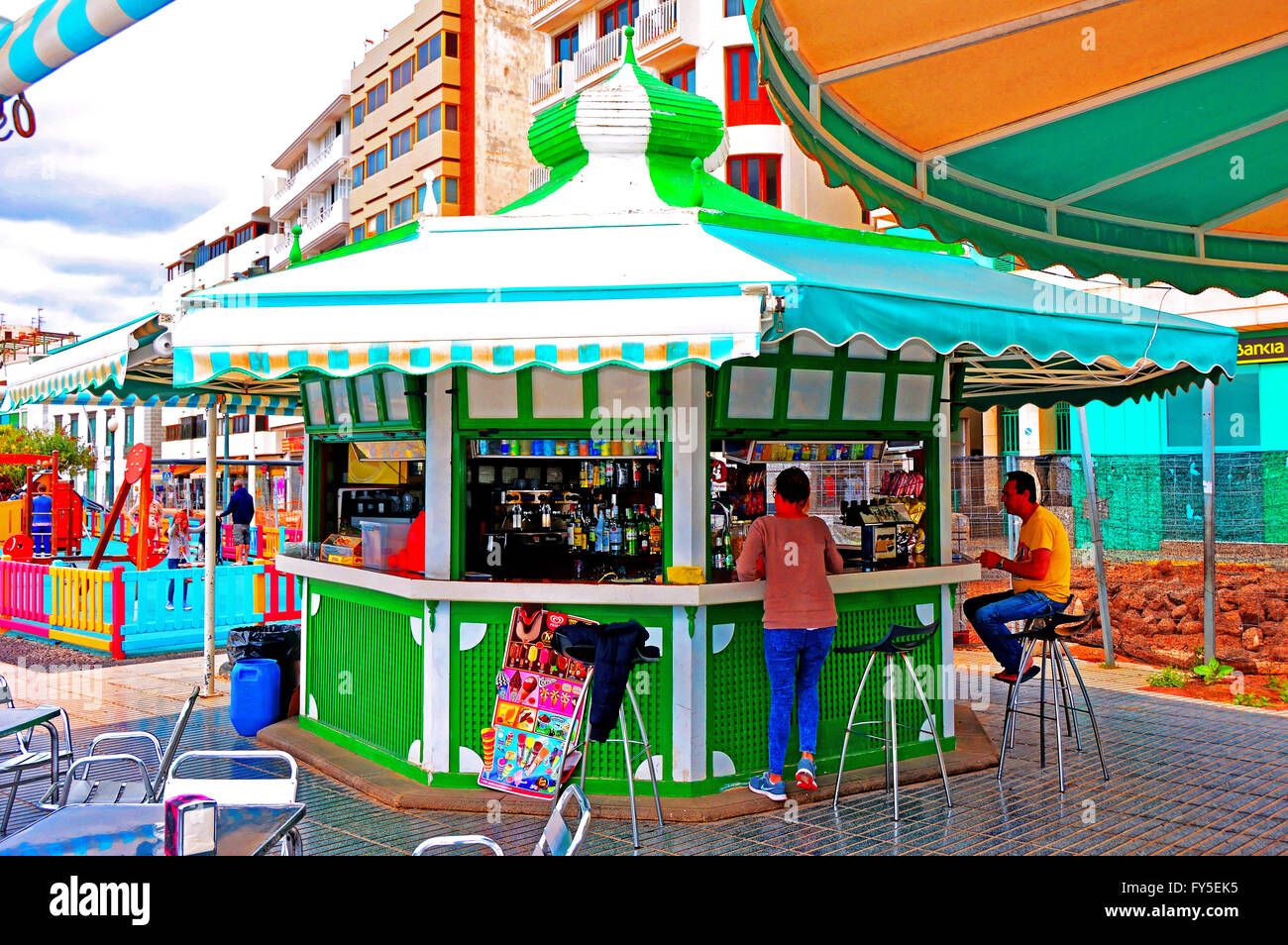 Canaries Lanzarote Arrecife kiosk cafe bar, wc séparés Banque D'Images