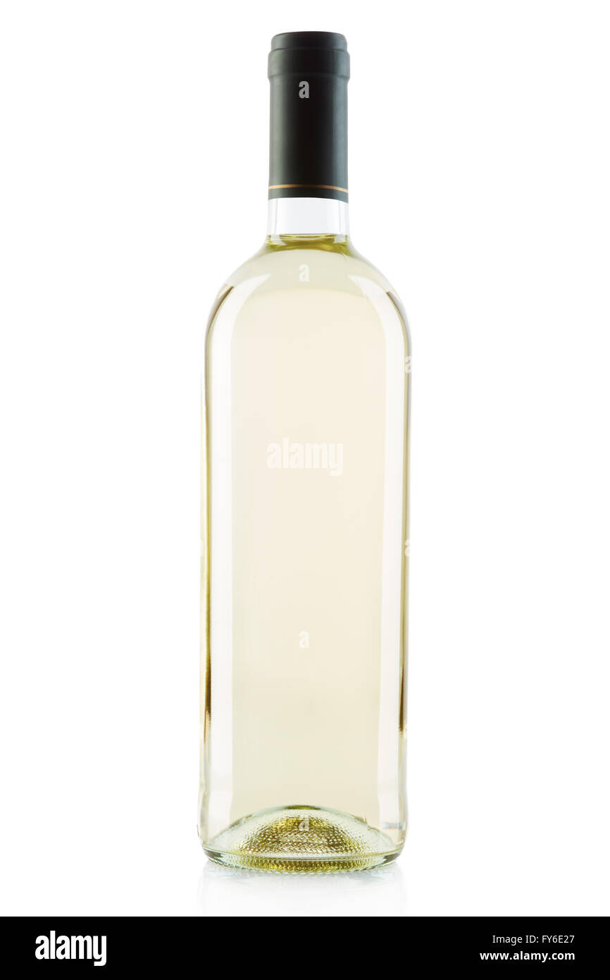Bouteille de vin blanc sur blanc, chemin de détourage Banque D'Images