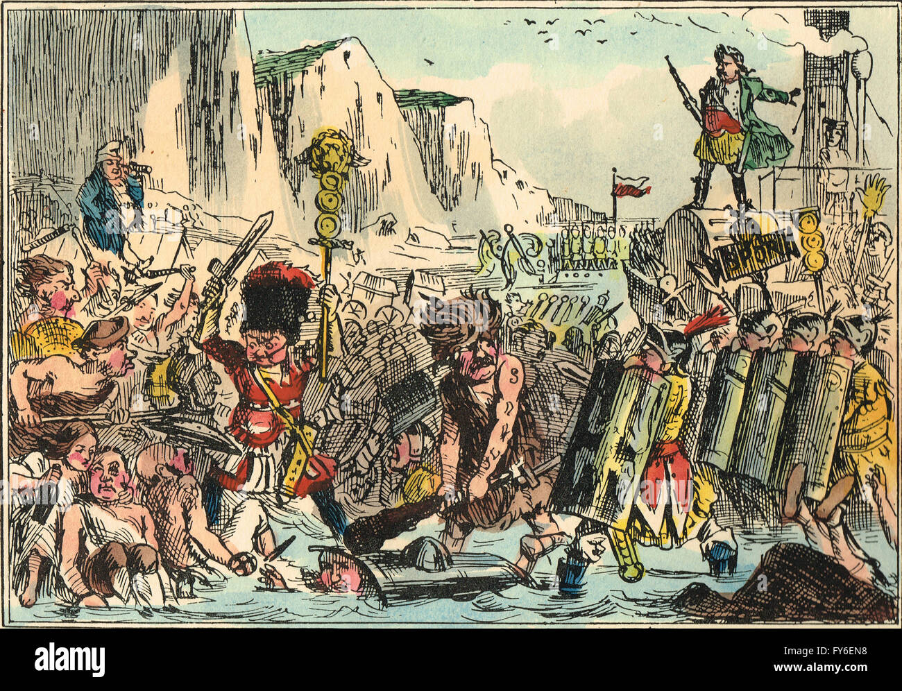 Prendre sur le comique le débarquement de Jules César en Grande-Bretagne par John Leech Banque D'Images