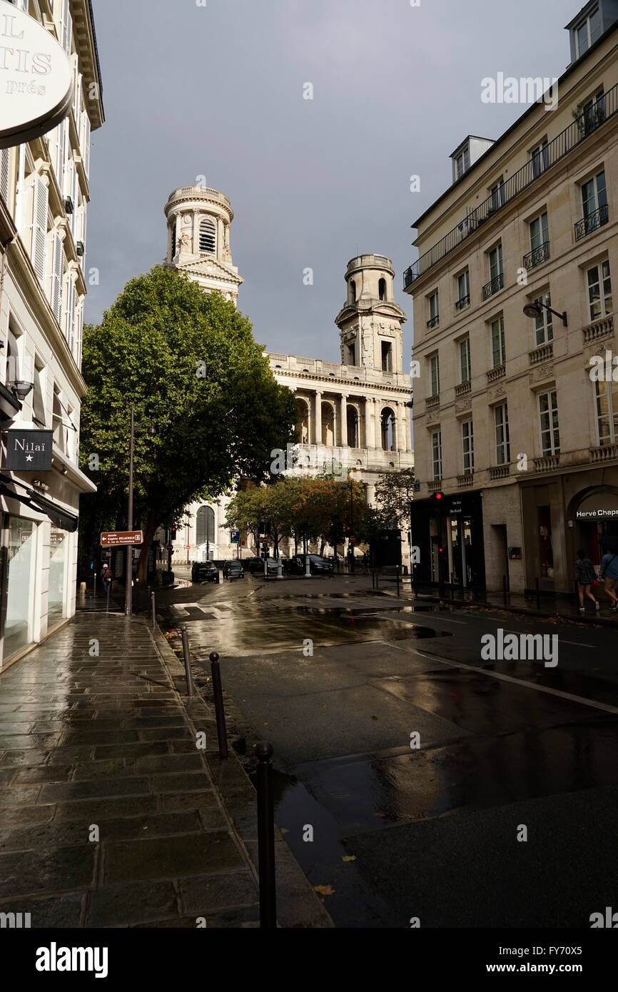 Saint Sulpice, de l'Eglise sur la Place Saint-Sulpice à St.Germain des Prés, Paris, France Banque D'Images