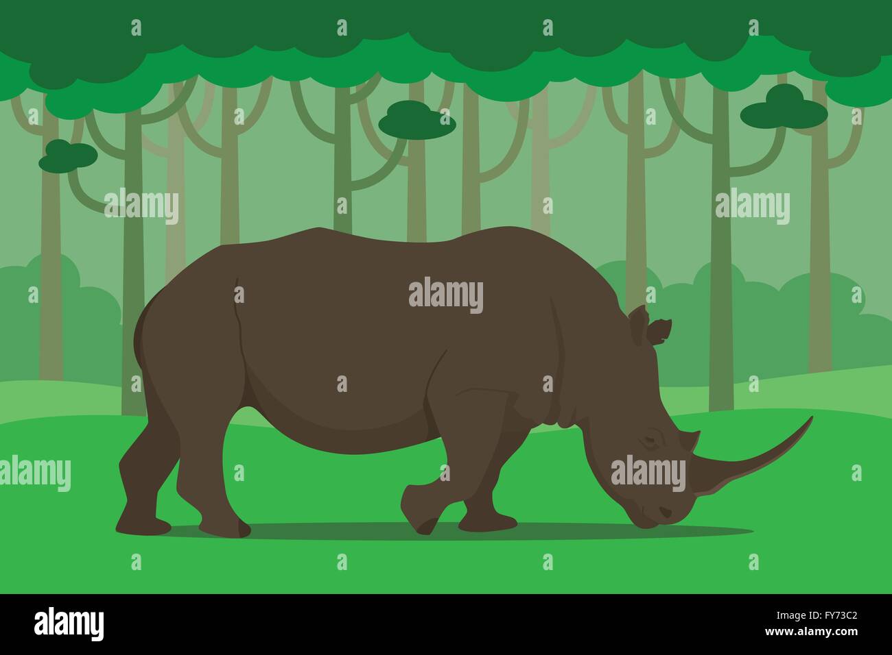 Les rhinocéros au milieu de la jungle mange de l'herbe Illustration de Vecteur