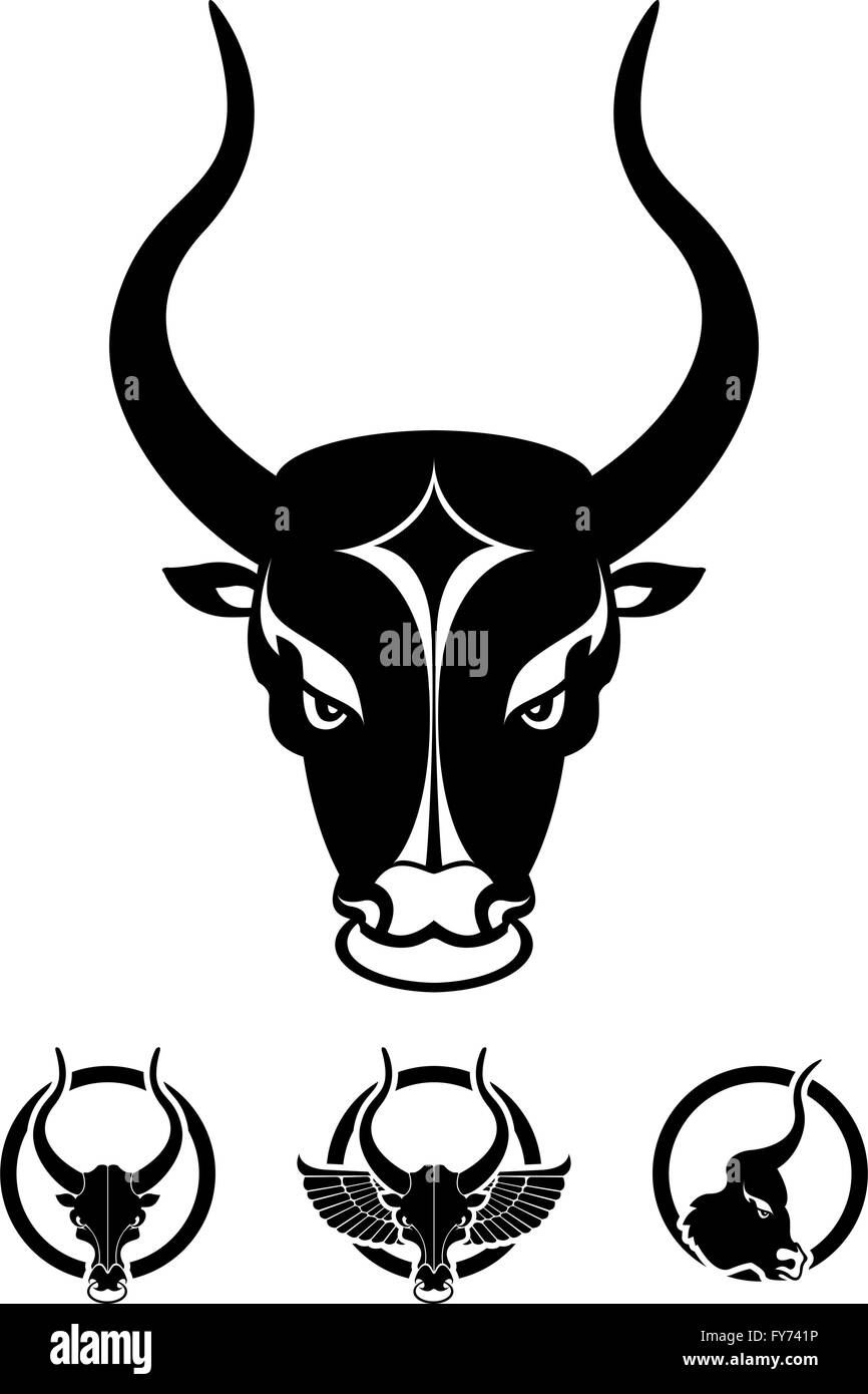 Black Bull isolé sur fond propre tête, eps 8 Illustration de Vecteur