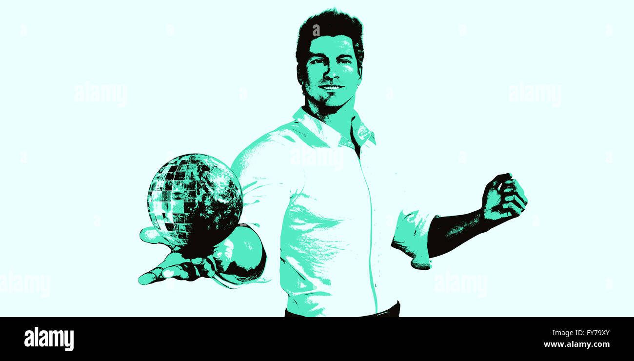 L'homme présente une solution de technologie d'entreprise Présentation Historique Banque D'Images