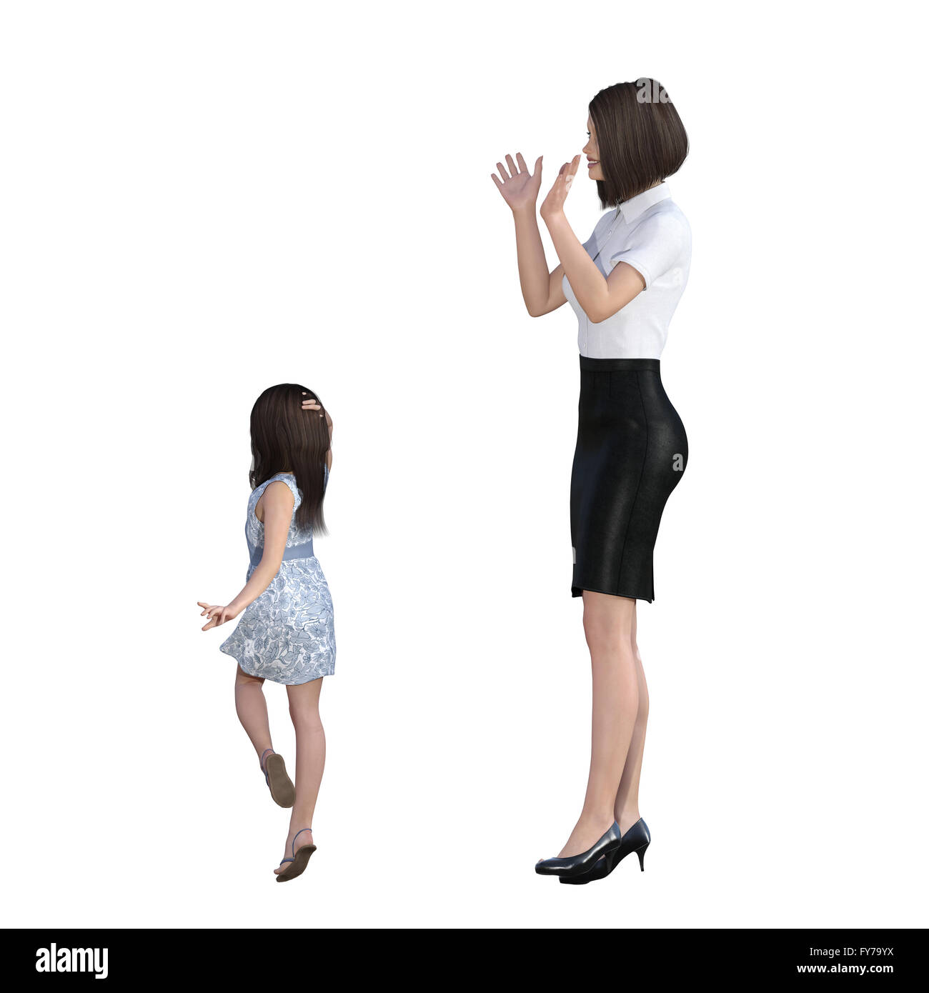 L'interaction mère-fille de jeune fille comme modèle comme un concept Illustration Banque D'Images