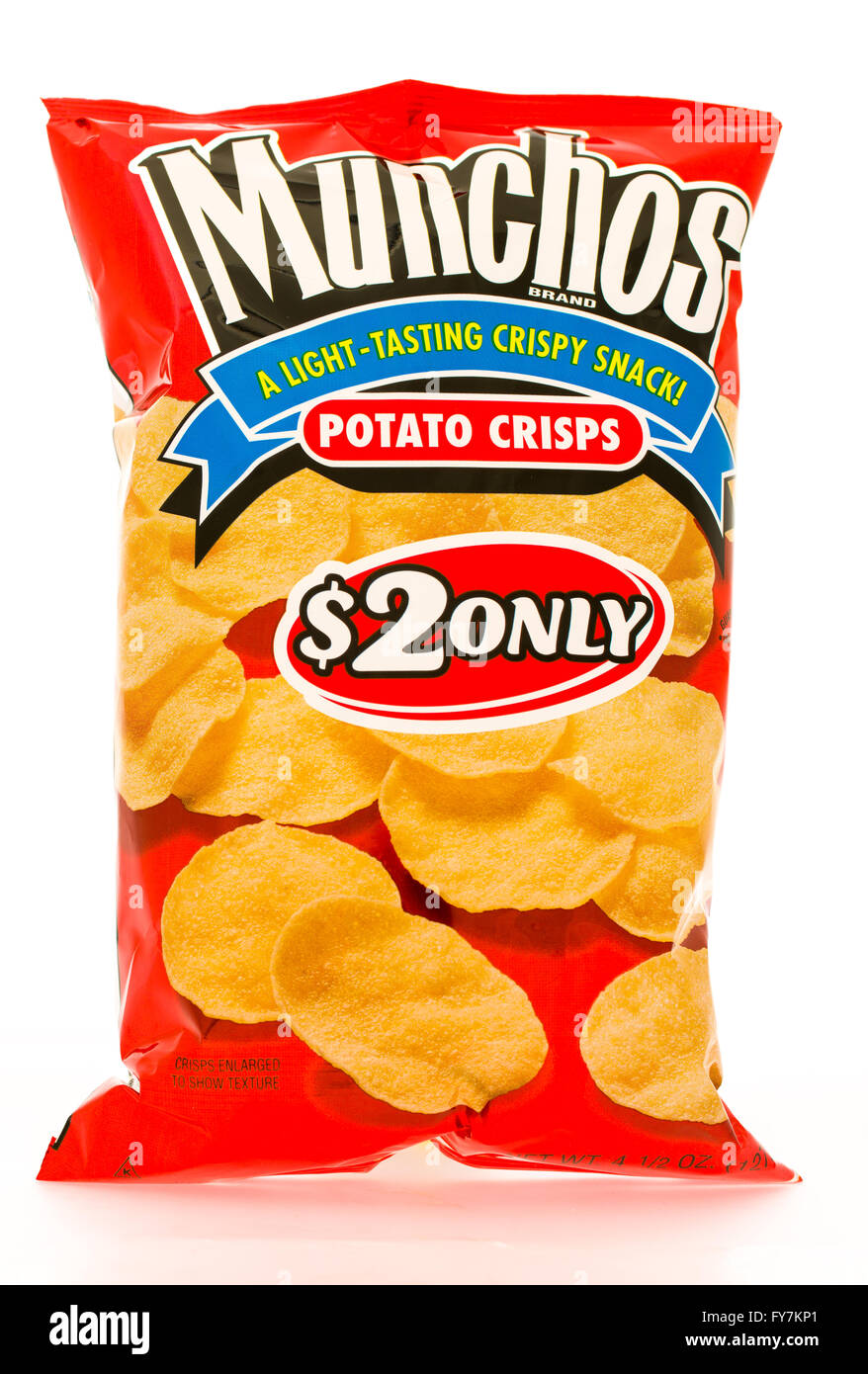 Winneconni, WI - 16 juin 2015 : sac de croustilles de pommes de terre Munchos qui est administré par Frito-Lay Banque D'Images
