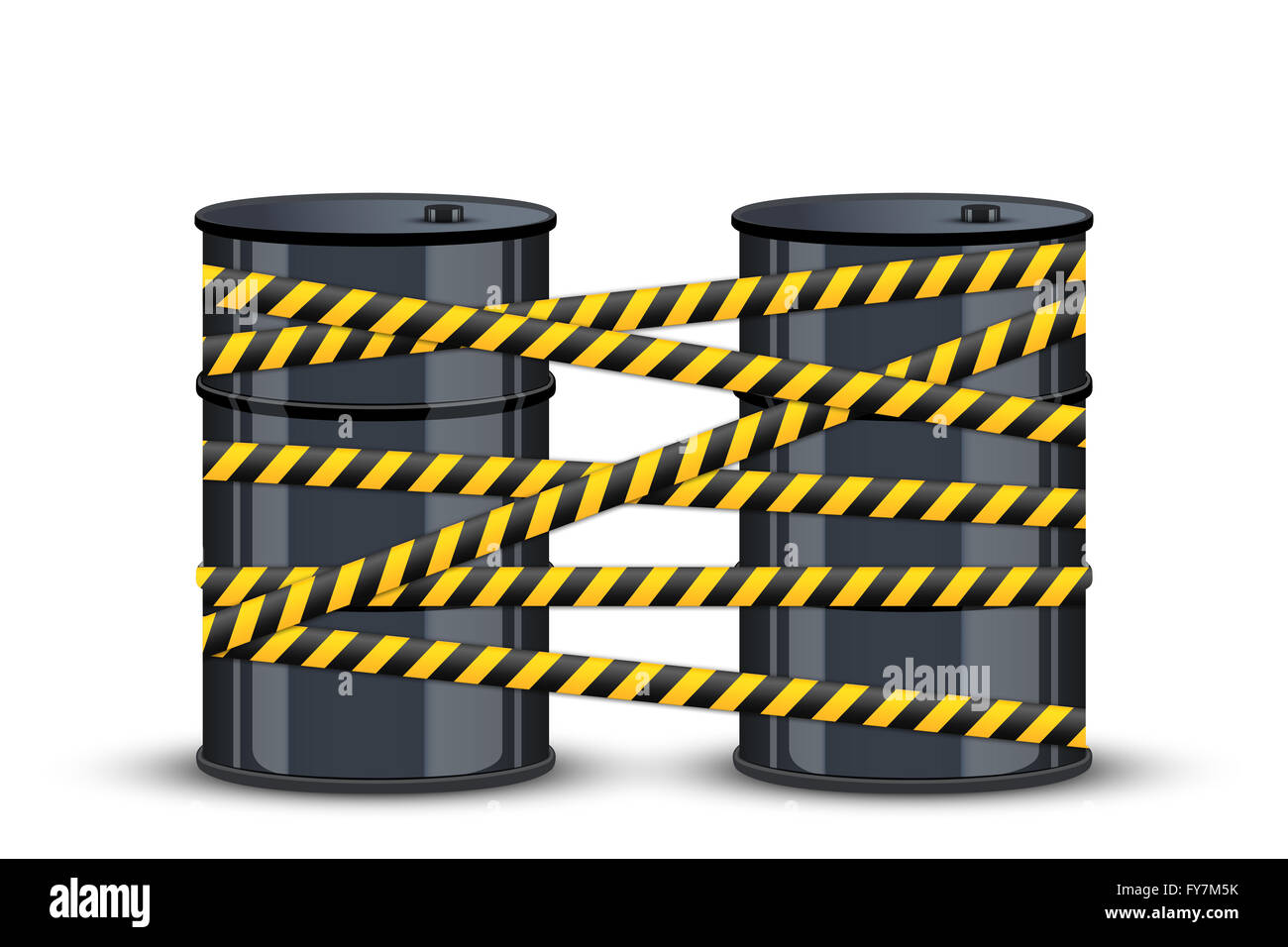 Barils de pétrole avec ligne de danger Banque D'Images