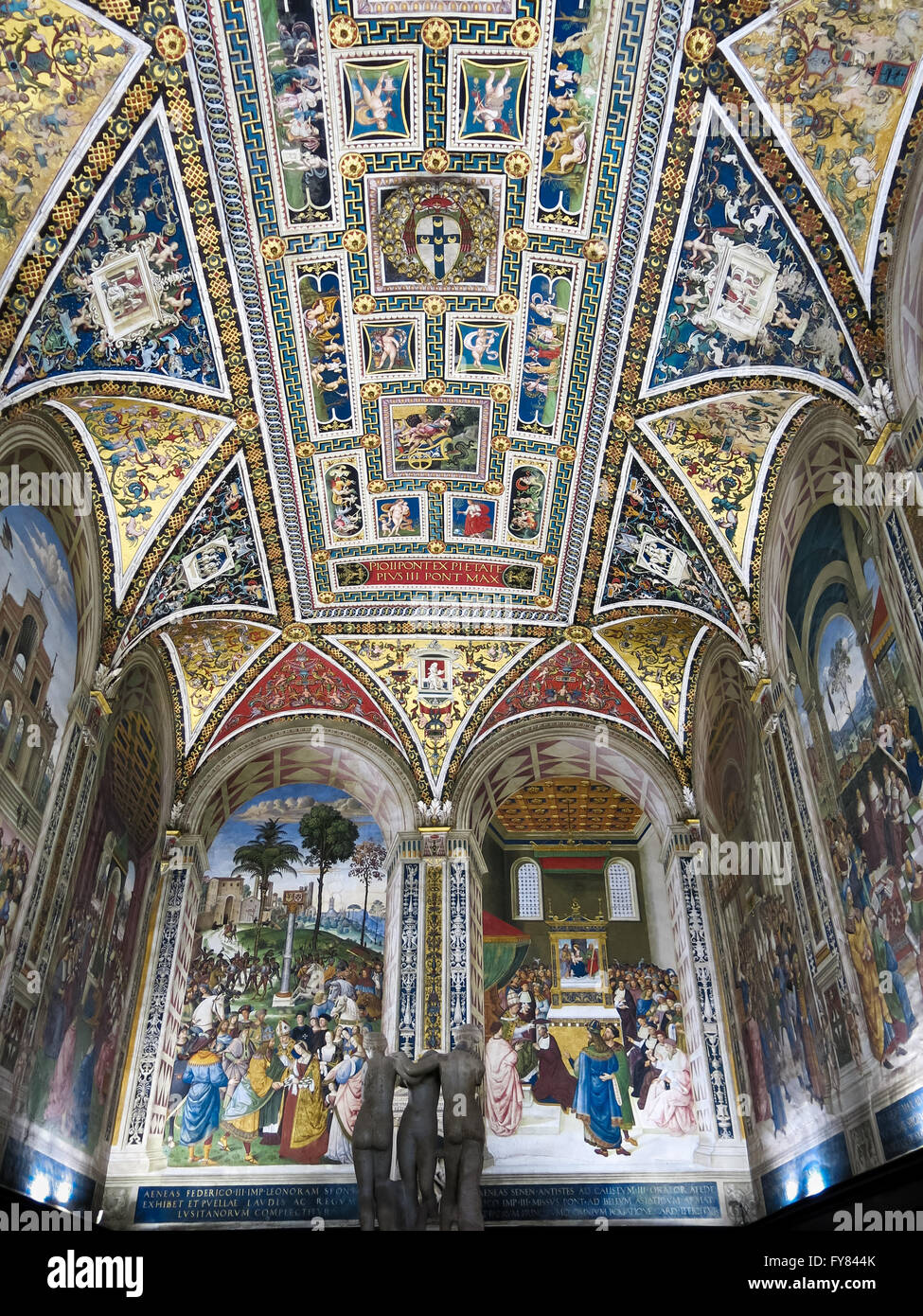 Bibliothèque Piccolomini ombrienne avec des fresques de Bernardino di Betto dans Duomo ou Cathédrale de Sienne à Sienne, Toscane, Italie Banque D'Images