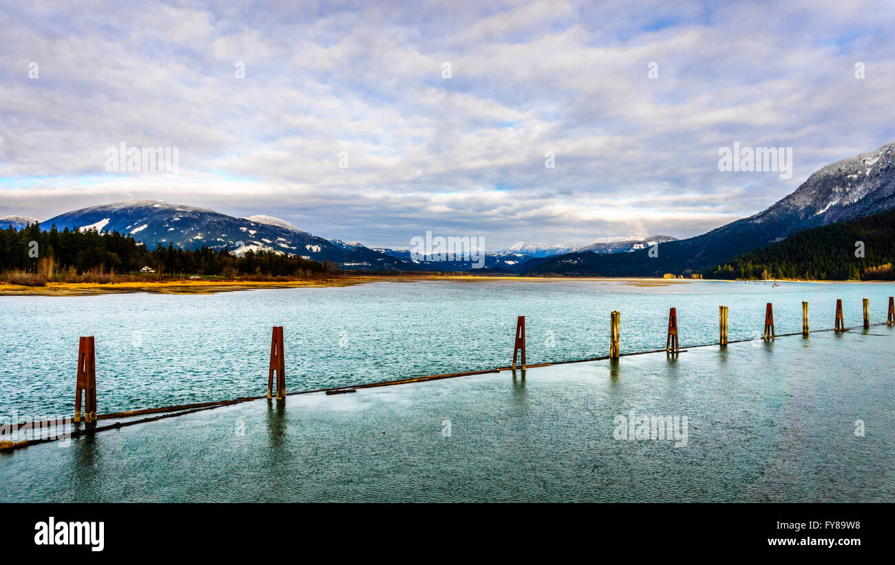 La rivière Harrison à Harrison Mills sur une journée d'hiver comme il coule vers le sud, rejoindre la rivière Fraser en Colombie-Britannique, Canada Banque D'Images