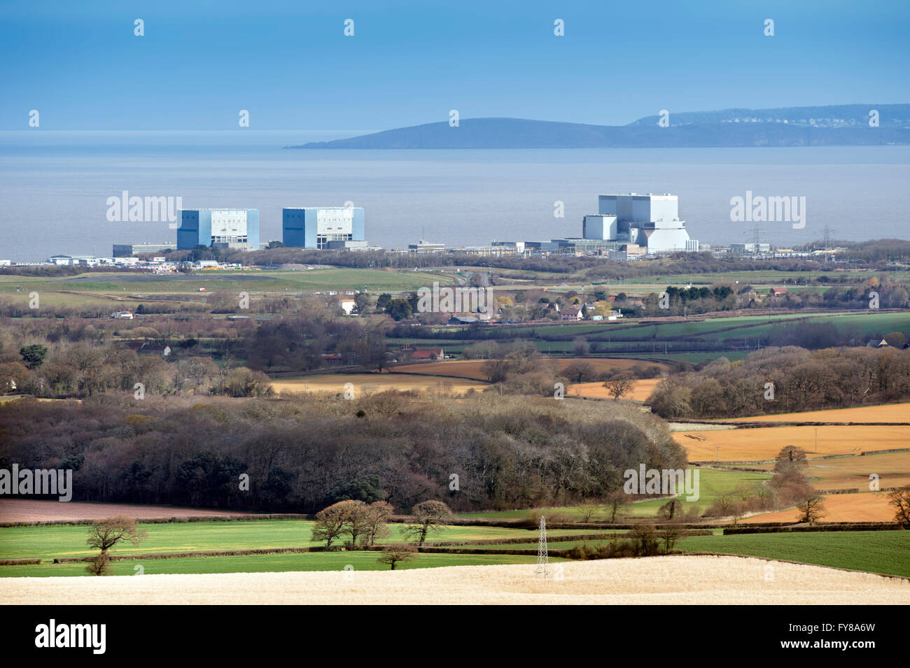 Le site d'EDF Energy énergie nucléaire Hinkley Point C, avec les réacteurs d'un lits jumeaux Hinkley (à gauche), et Hinkley B, Banque D'Images