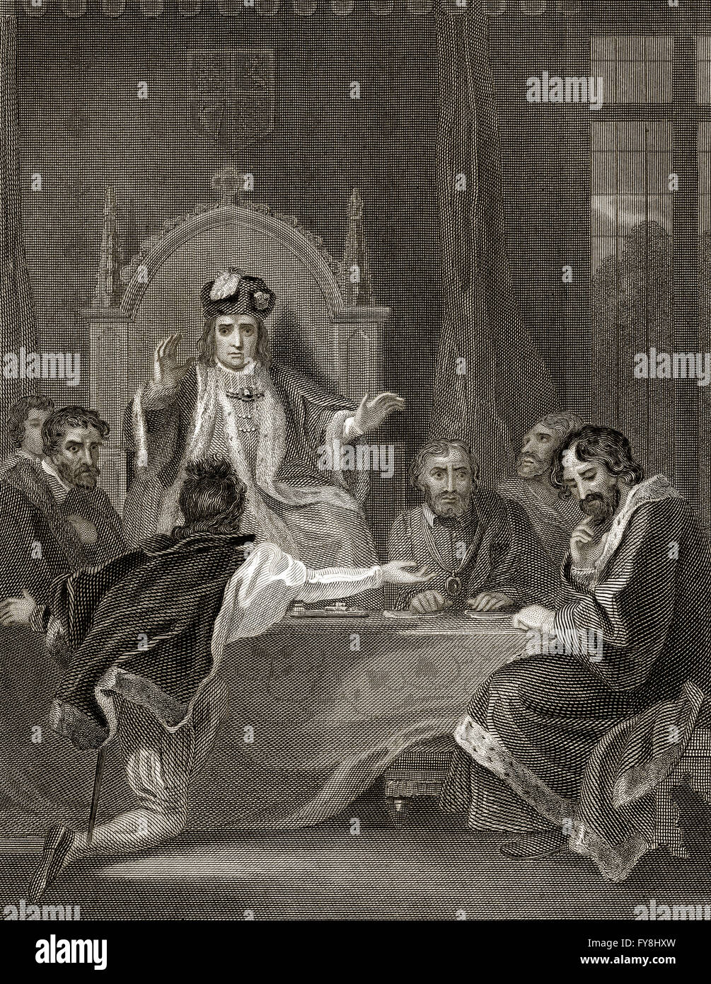 Image anglais, vers 1500, le roi Henry VII, 1457-1509, la réception de Sir William Stanley qui a plus tard été accusé de trahison et de behea Banque D'Images