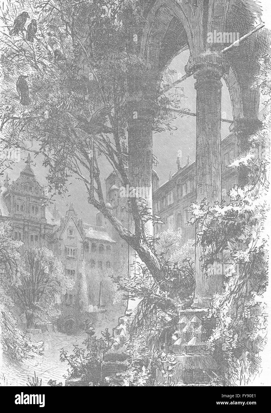 Allemagne : Cour, château de Heidelberg, antique print 1903 Banque D'Images