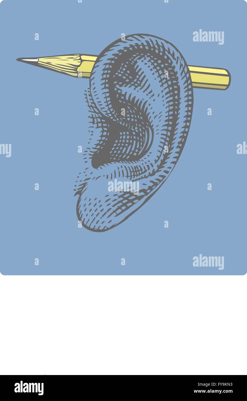 Le crayon dans l'oreille leur gravure Illustration de Vecteur