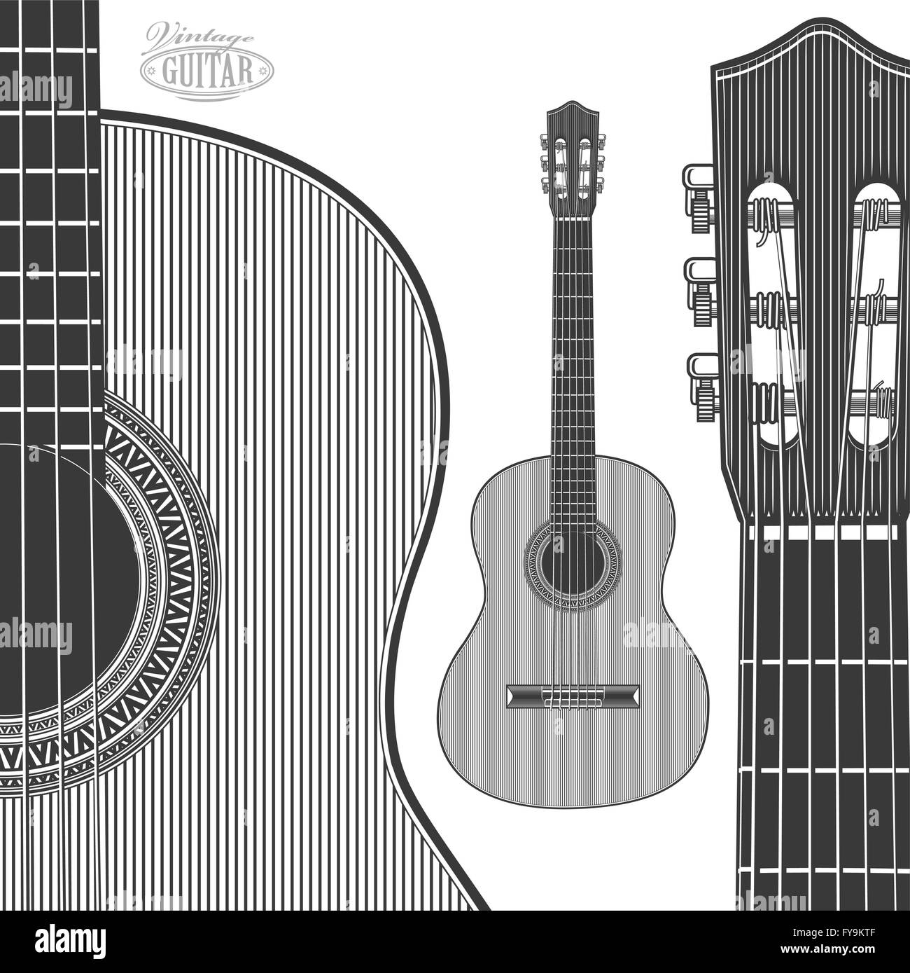 Guitare acoustique en gravure Illustration de Vecteur