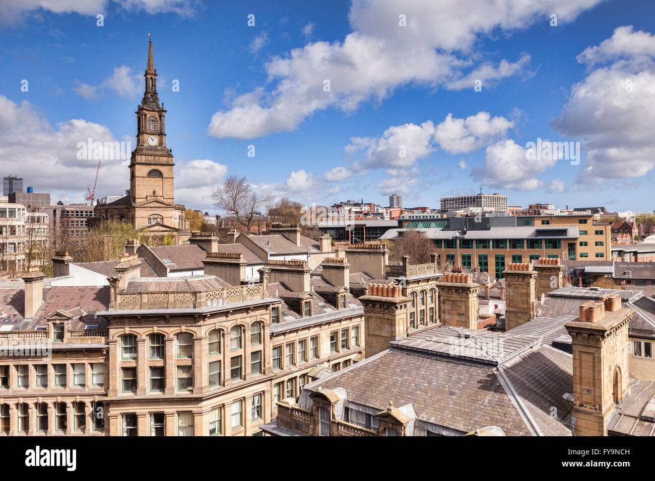 Vue sur les toits de l'église All Saints, Newcastle-upon-Tyne, Tyne et Wear, Angleterre, RU Banque D'Images
