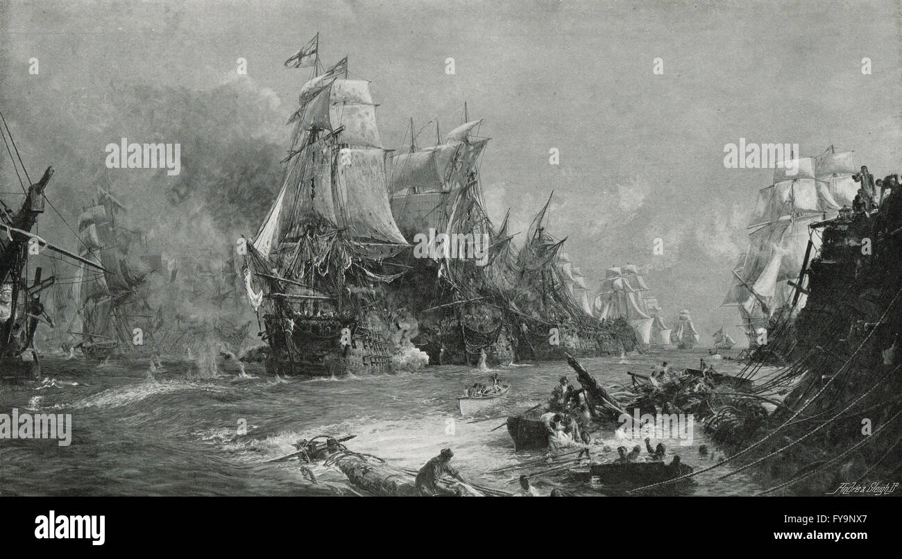Bataille de Trafalgar 1805 w après l wyllie Banque D'Images